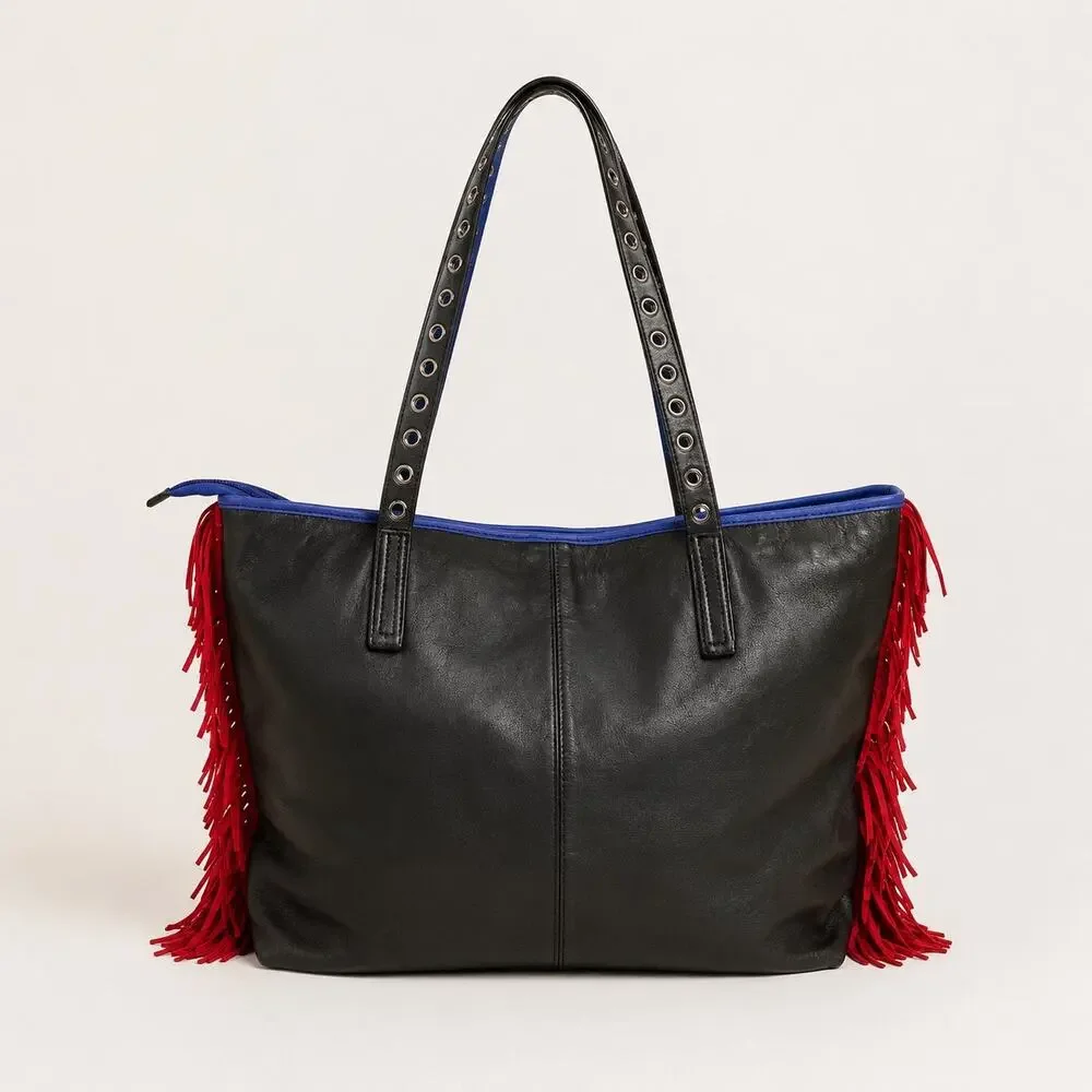 Asia Belluchi Made in Italy Leather & Calf Hair Fringe Tote Bag